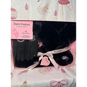 Juicy Couture Faux Fur Scarf Set-Black